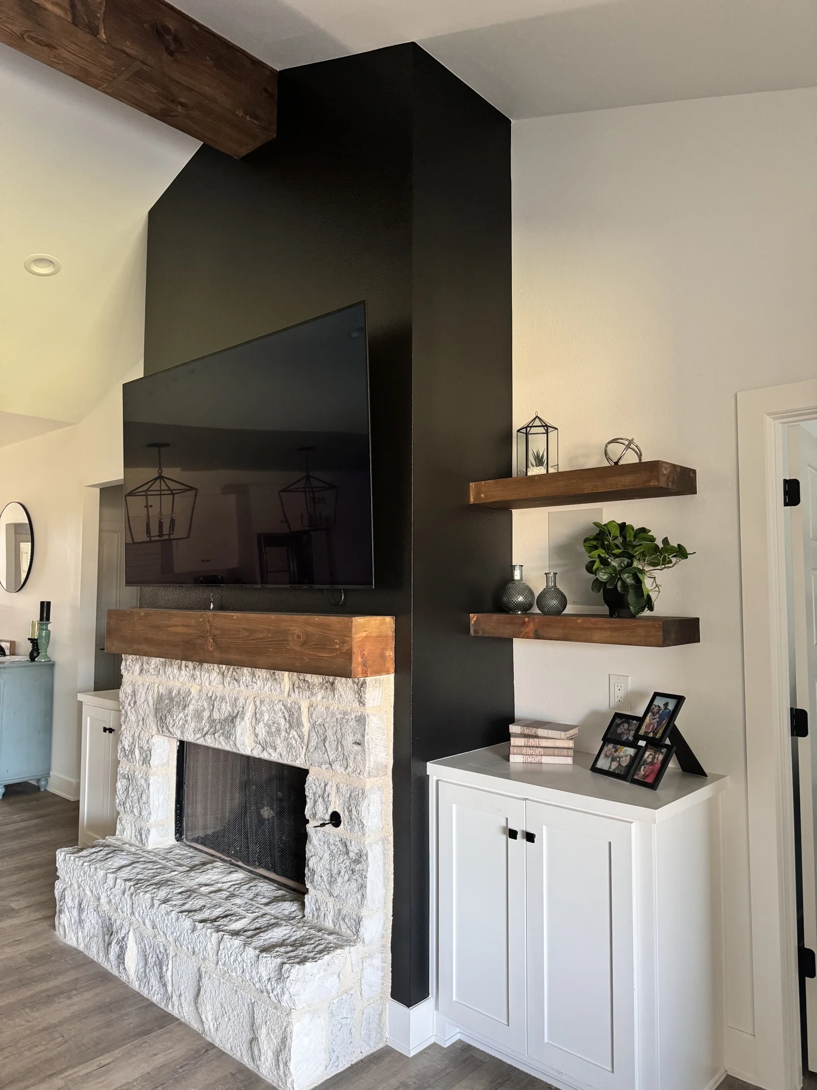 Black fireplace feature wall project